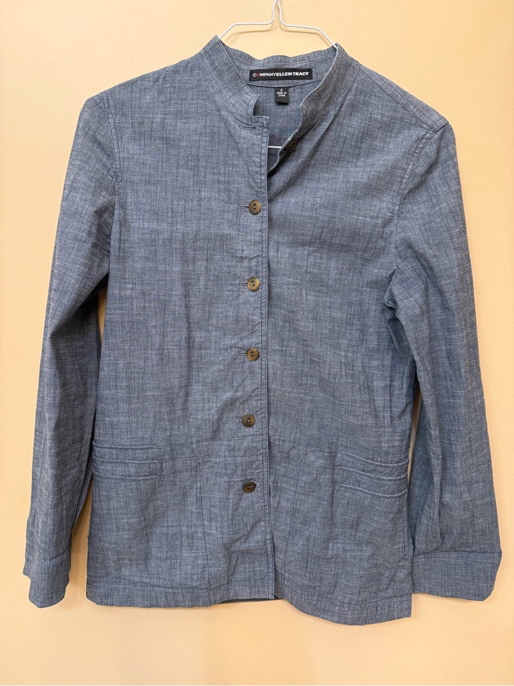 Ellen Tracy Chambray Blue Button-Front Shirt Jacket